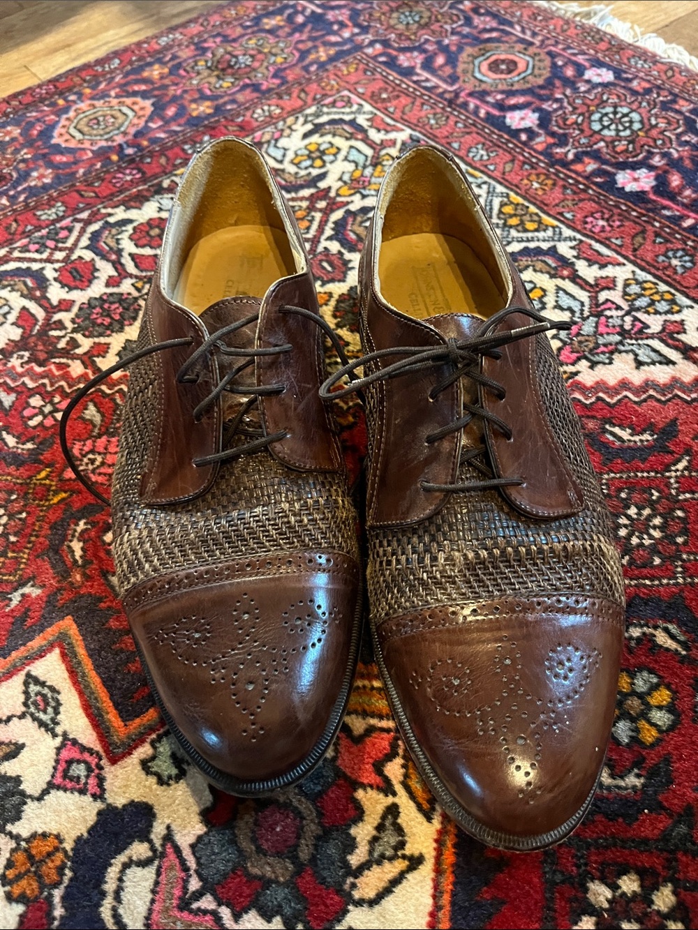 Johnston & Murphy Dark Brown Woven Leather Lace-Up Oxfords